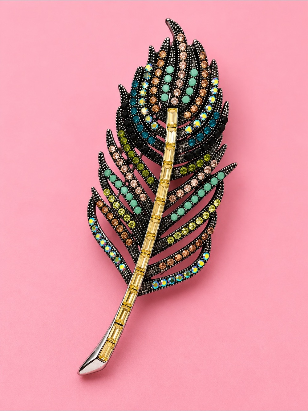 Art Deco Peacock Feather Crystal Brooch